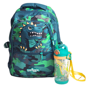 Dino Themed School Backpack With Water Sipper For Kids