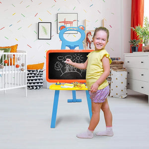 Toyshine Deluxe Standing Easel Board for Kids, 3 in 1 Dry Erase White Board, Magnetic Board and Chalkboard Art Activity Drawing for Artist with Learning Magnetic Alphabet and Numbers, Chalk and Eraser