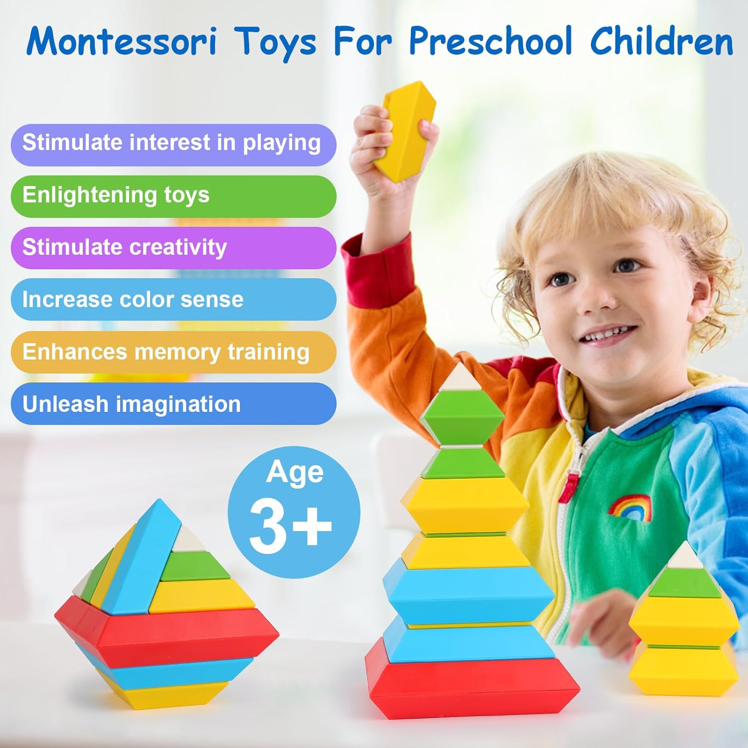 Educational Toddler Pyramid Stacking Blocks (15 Pcs)