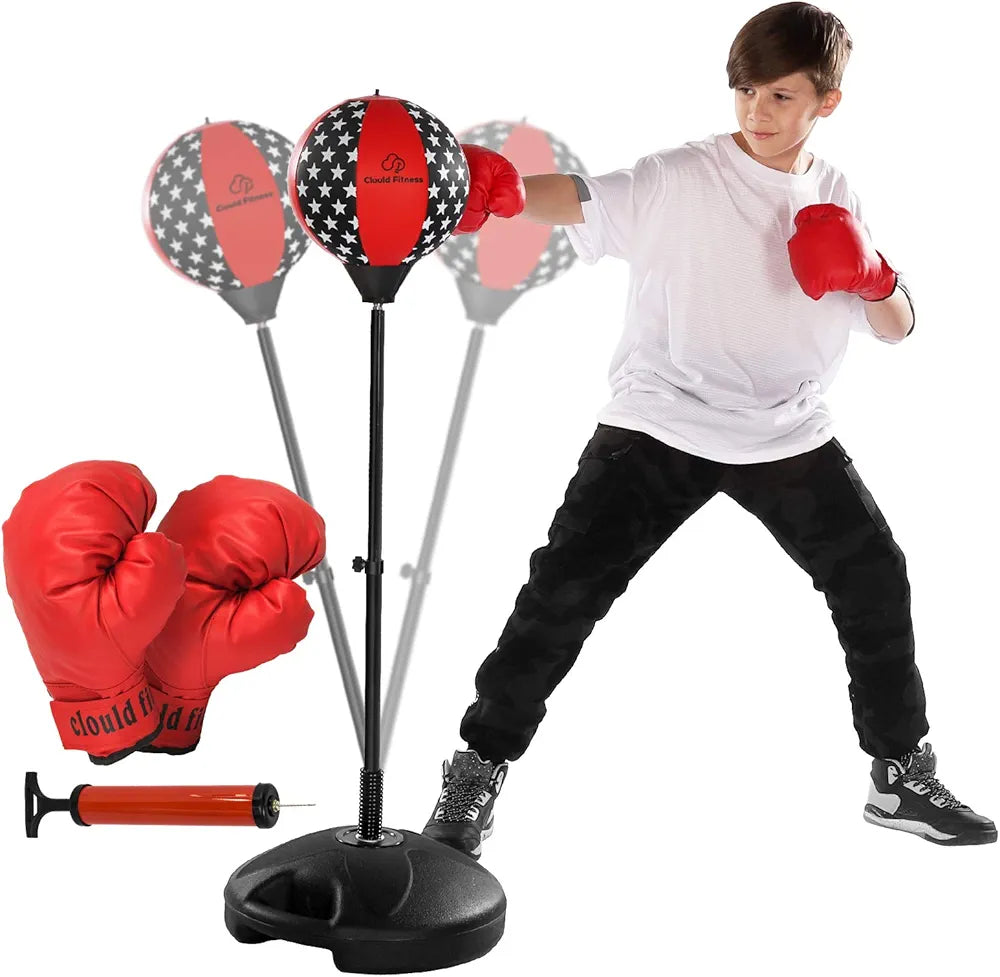 Cloud Fitness Punching Bag with Stand for Kids- Excellent Boxing Gloves, Perfect and Portable Design, Great Gift for Boys & Girls for Exercise and Fun Activities