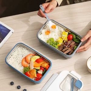 Stainless Steel Lunch Box with Two Compartments and Spoon Hermetic Packed Lunch Box for kids