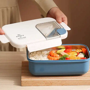 Stainless Steel Lunch Box with Two Compartments and Spoon Hermetic Packed Lunch Box for kids