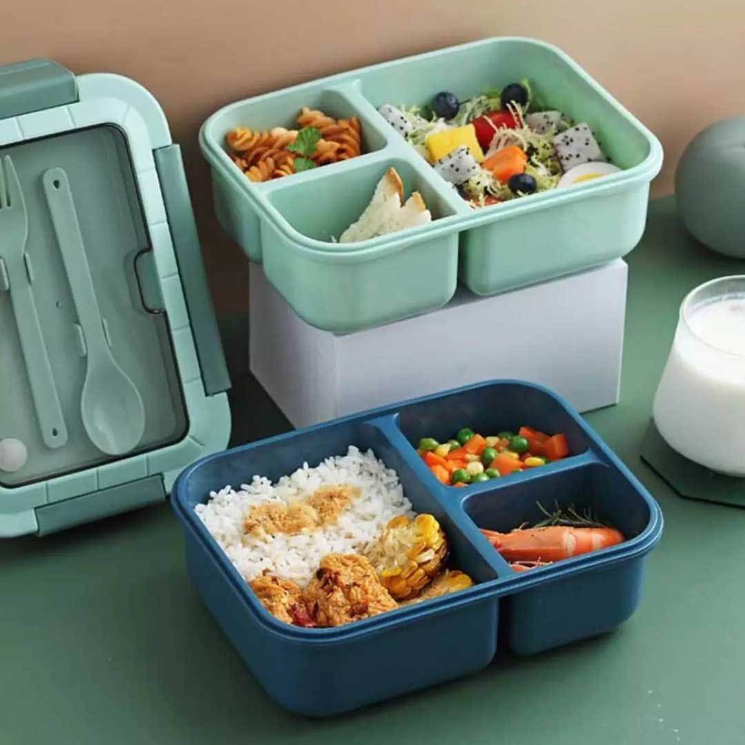 Portable Lunch Box With Lid Cutlery Compartment Food Fruit Container Microwave Heating Sealed Lunch