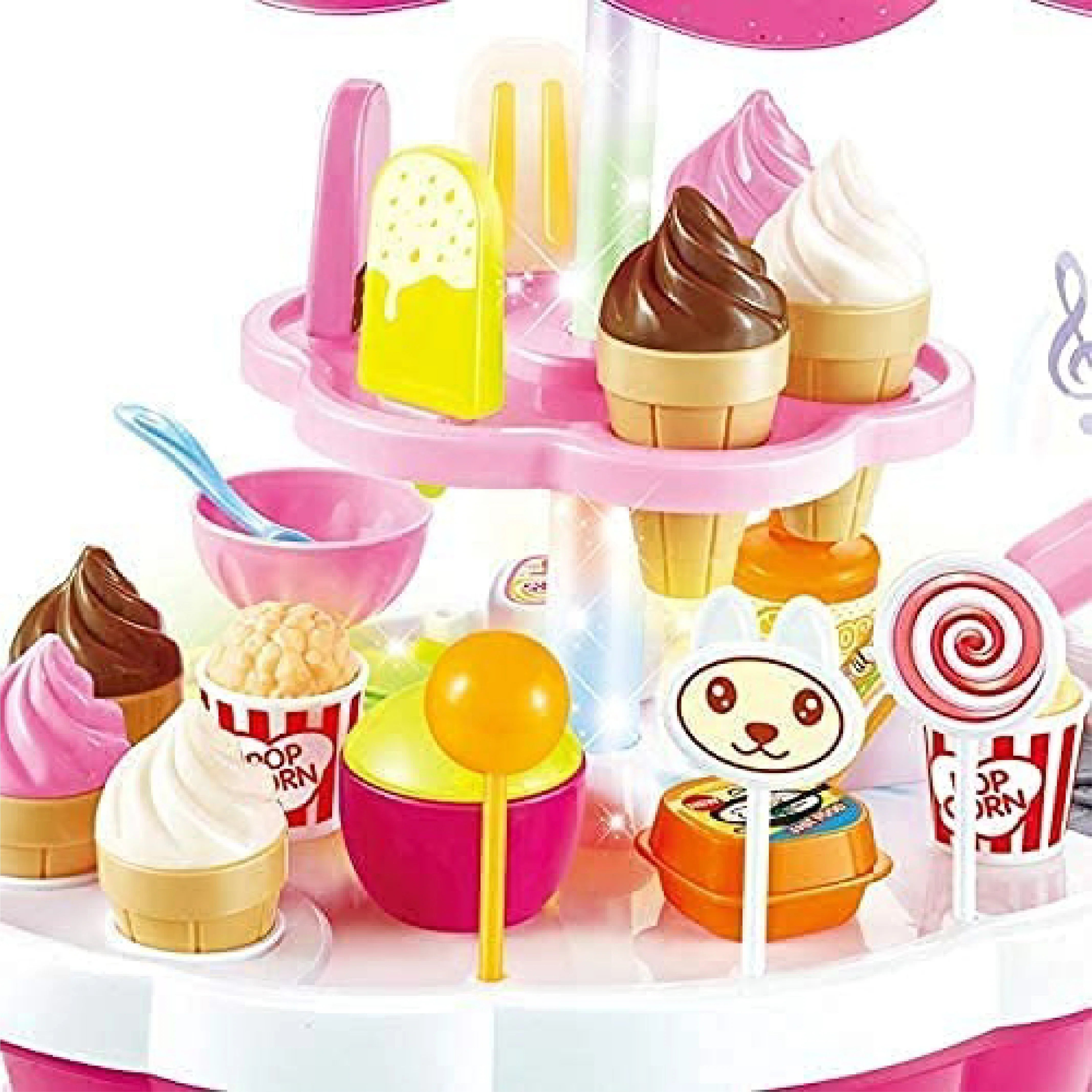 Ice Cream Trolley Set 668-91 - Mini Rotating Ice Cream Truck with Sound and Lights for Pretend Play