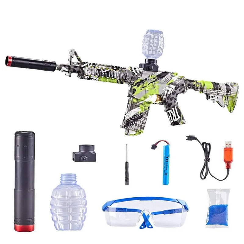 Green Graffiti Themed M416 Gun With 10,000 Gel Balls Toy Set For Kids