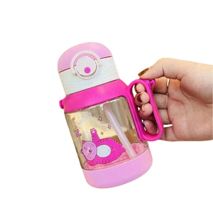 Bear Transparent Water Bottle With Handle Strap Straw Plastic Water Bottle for Kids