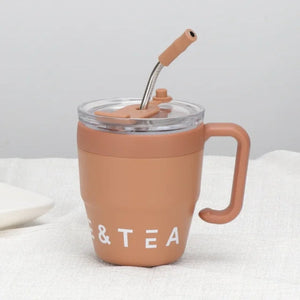 Coffee Mugs Stainless Steel Thermos Mug with Handle and Lid Straw