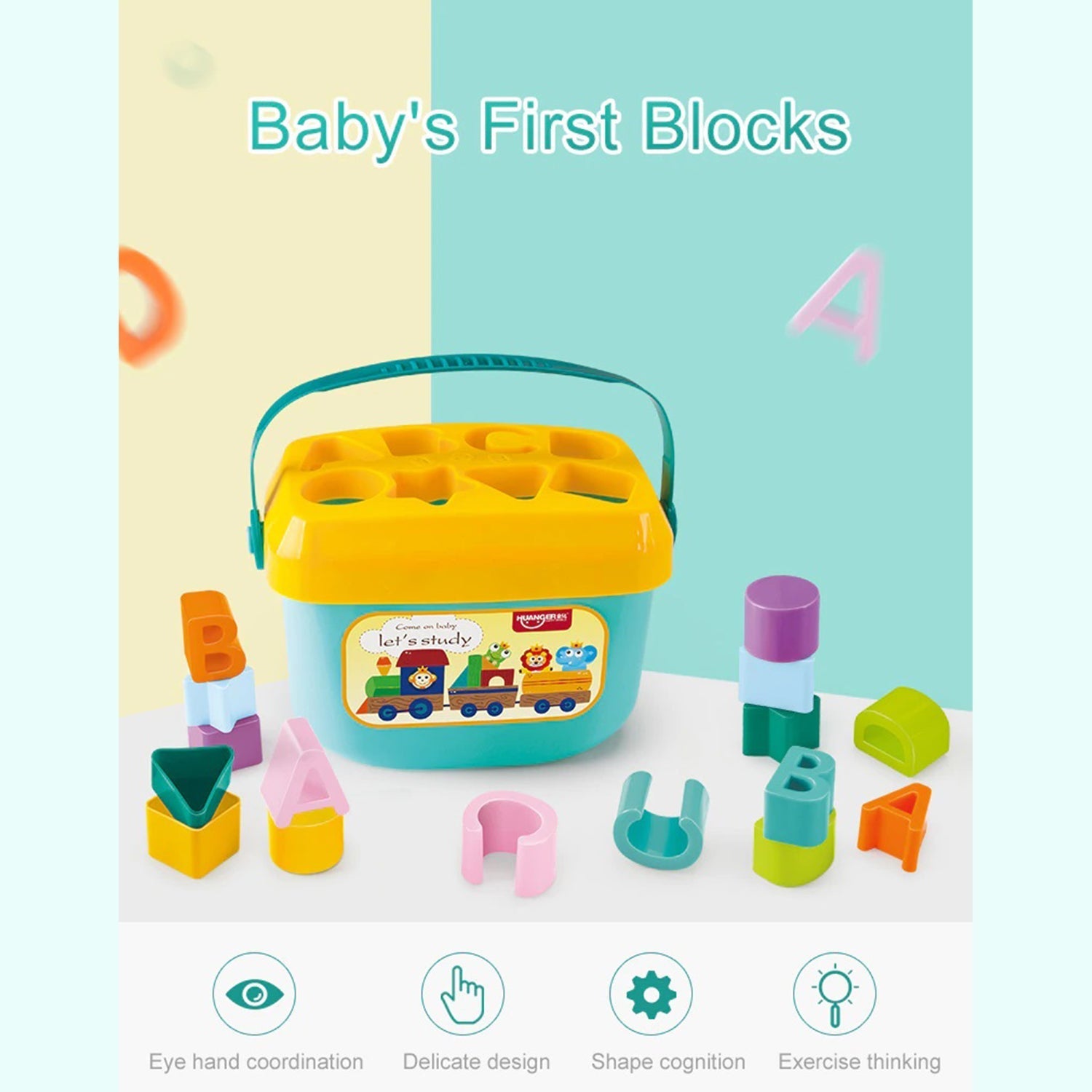 Huanger Baby’s First Blocks | Shape Sorter | Alphabets | 16 Blocks - Snug N' Play