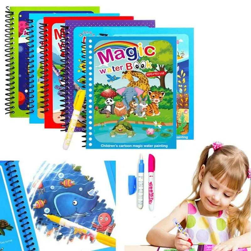 Children Magical Book with Pen Water Drawing Montessori Reusable Book - KIDZMART