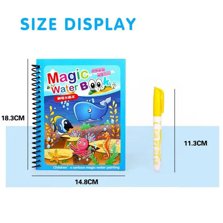 Children Magical Book with Pen Water Drawing Montessori Reusable Book - KIDZMART
