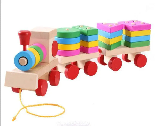 Colorful Geometric Figure Digital Wooden Train Toy - KIDZMART