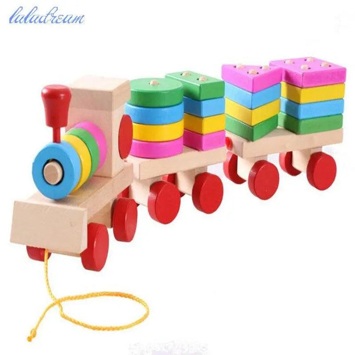 Colorful Geometric Figure Digital Wooden Train Toy - KIDZMART