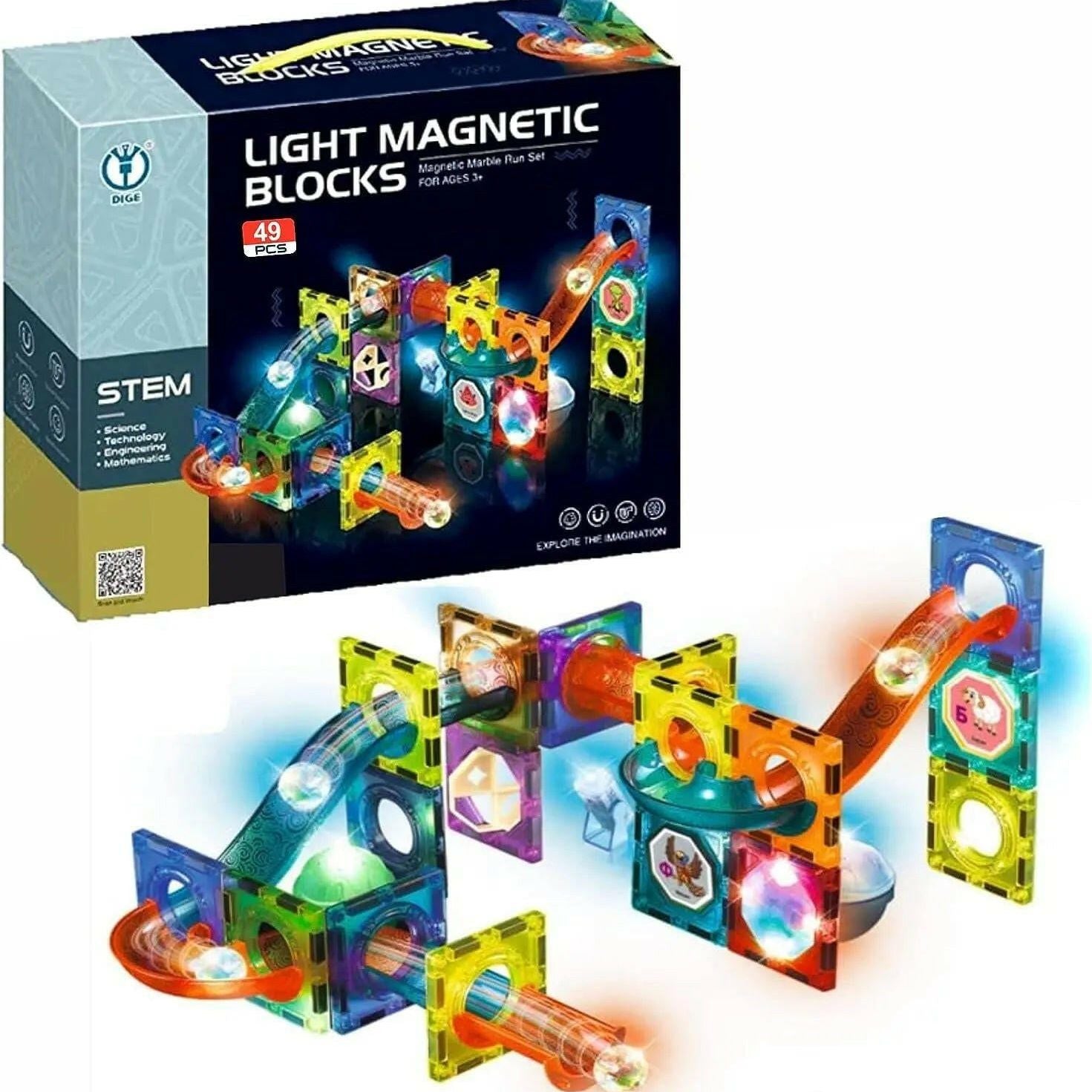 STEM Light Magnetic Blocks 49pcs Learning Toy For Kids - KIDZMART